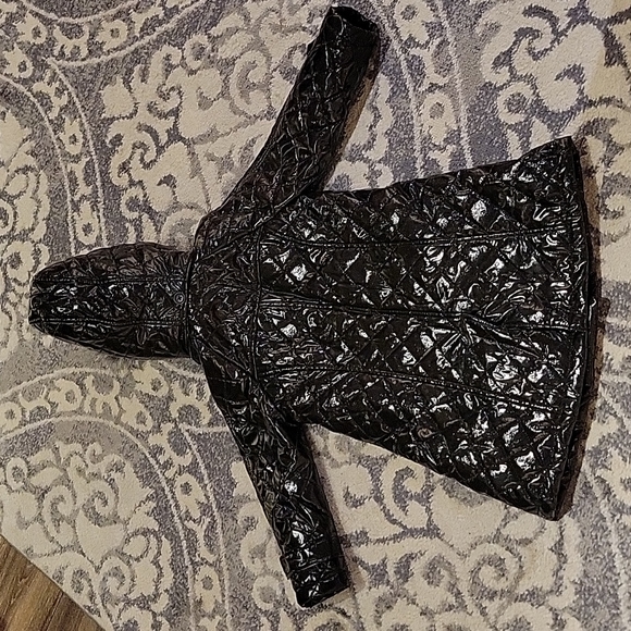 Fur Hooded faux leather puffer coat - Picture 5 of 5